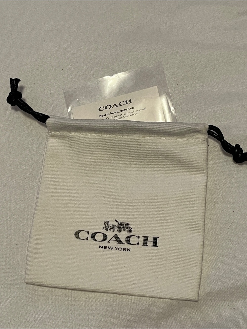 Coach White Jewelry Drawstring Pouch with Black Cord 5x5 (New)